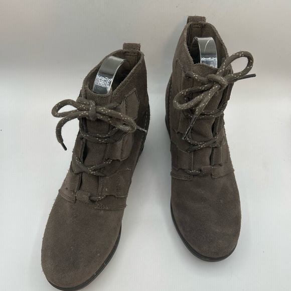 Women’s Sorel Evie Lace  MAJOR Wedge Boots Wmn's 7 Leather Suede Gray - Picture 8 of 11